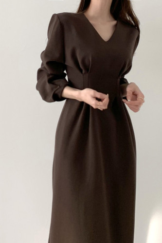 Minimalist Maxi Dress Elegant V-neck Long Sleeve Dresses