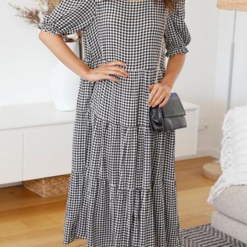 Summer Women's Dress O-neck Polka Dot Printed Puff Sleeve Loose Dresses Summer Casual Short Sleeve Dress