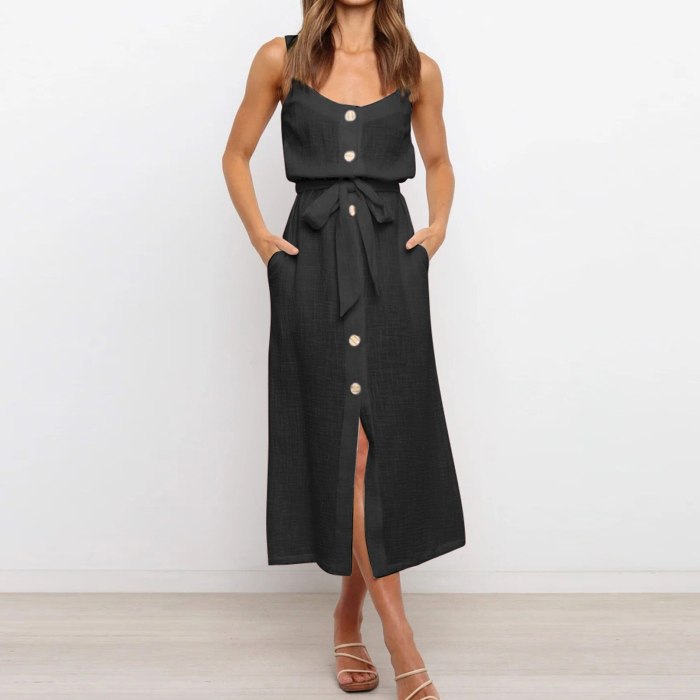 Women Dresses 2021 Summer Fashion Buttons Bandage Solid Sling Vest Sleeveless Casual Sexy Loose Long Dress Beach White Vestidos