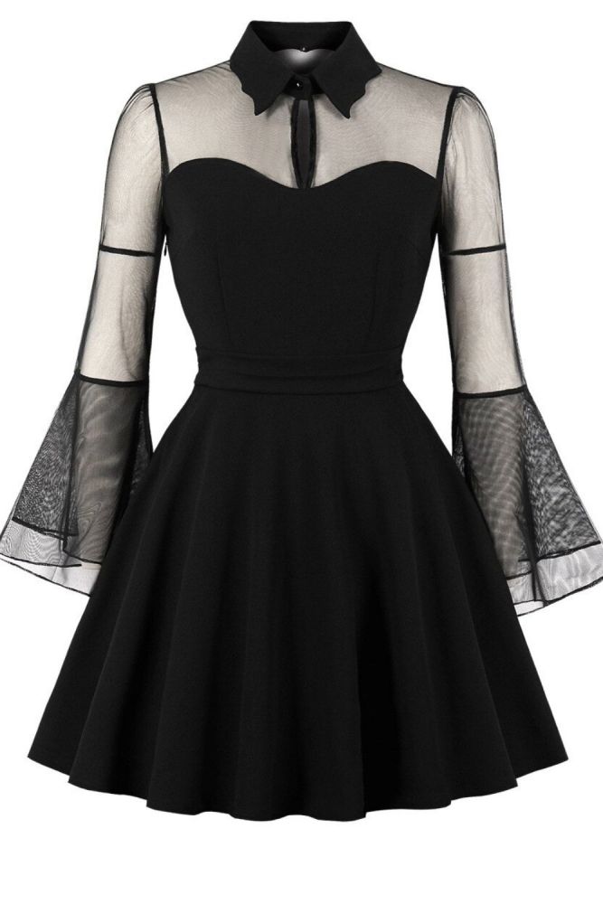 2021 New Plus Size Women's Halloween Black Queen Net Yarn Trumpet Sleeve Stitching Retro Dress Summer Party Dress Women
