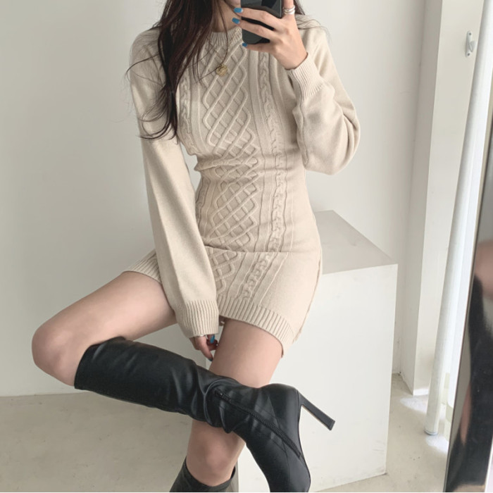 Knitted Round Neck Sweater Bodycon Dress