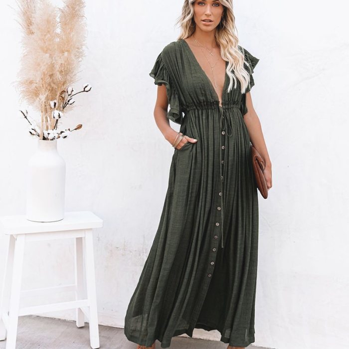 White Cover-ups Bikini Cover up Kaftan Women Long Maxi Dress Solid V neck Ladies Holiday Dress Robe Plage Tunic Women Beachwear