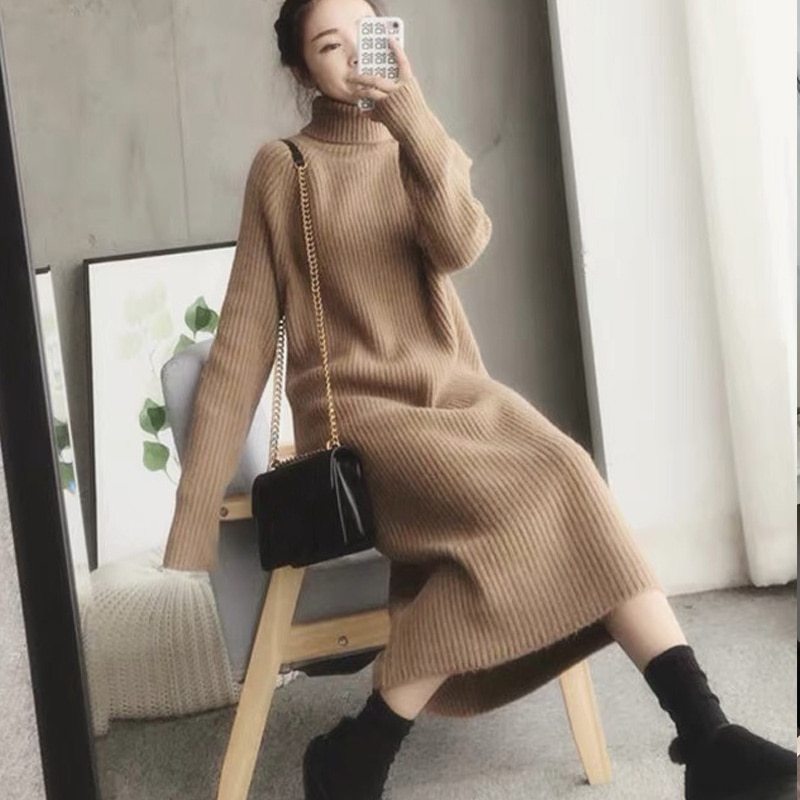 Turtleneck Knitted Sweater Dress Cashmere Outfits