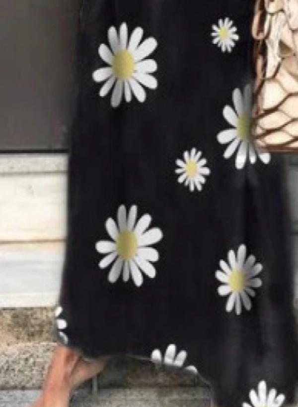 Lovely Daisy Print Short Sleeve Maxi Dress
