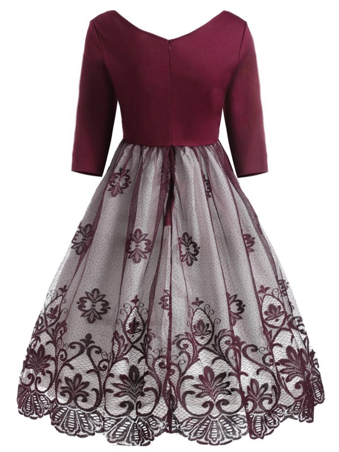 1950s Lace Floral Print Patchwork Dress
