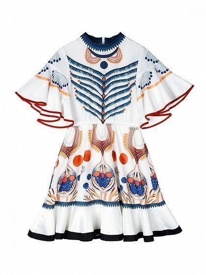 Short Sleeve Boho Printing Ruffled Mini Dress