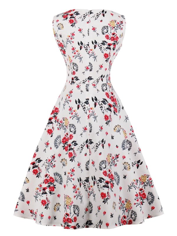 1950s Floral Print Sleeveless Swing Dress