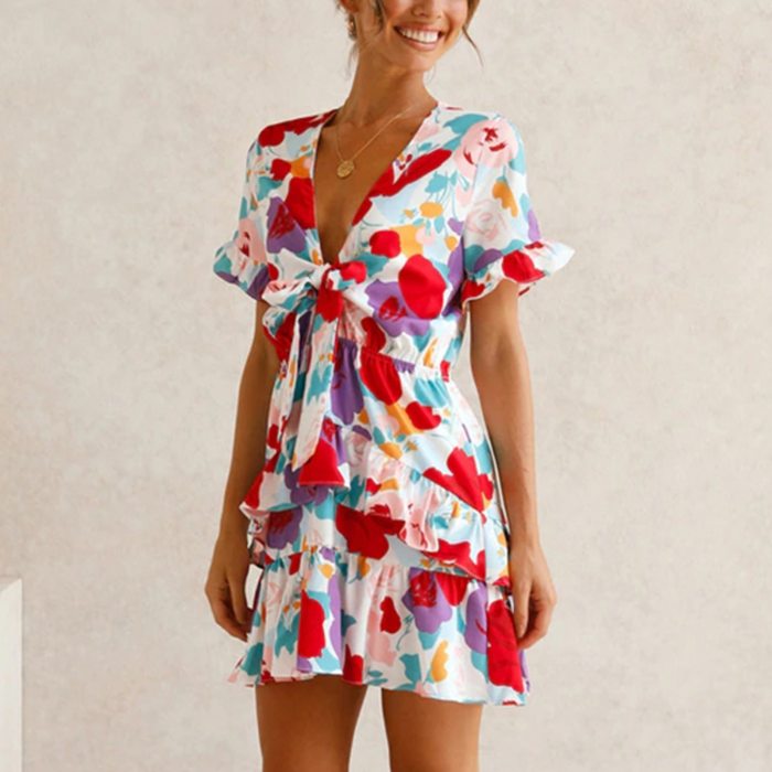 Women's Summer Bohemian Casual Floral Print Maxi Cocktail Beach Dress Sundress