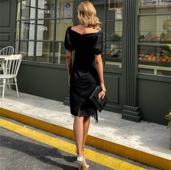 New Design V-Neck Lantern Sleeve Elegant Black Sexy Summer Dress 2021 Skirt Sheath Knee Length Dress Party Dress