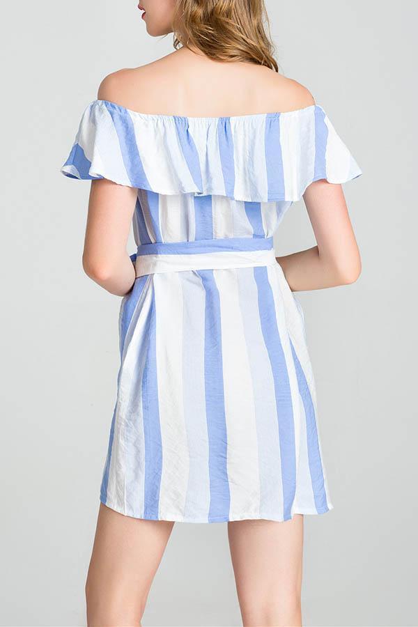 Sexy Off Shoulder Stripe Mini Dress