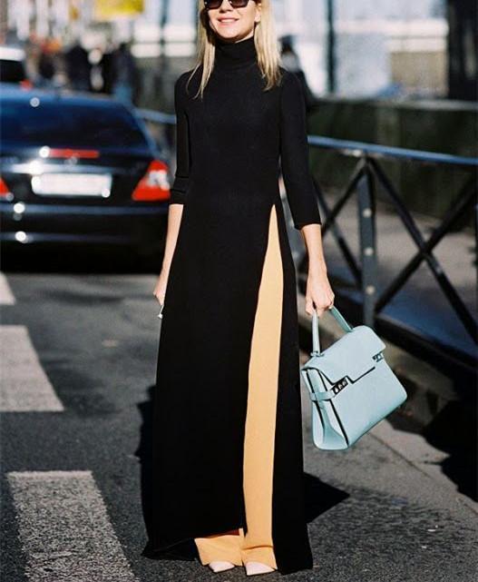 Fashion Pure Color Open Long Sleeves Maxi Dress