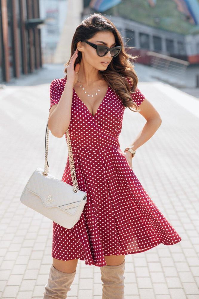 New Casual Polka Dot Dress Women V Neck Short Sleeve Bandage Beach Dress Summer Bohemian Dresses For Women Plus Size Clothes