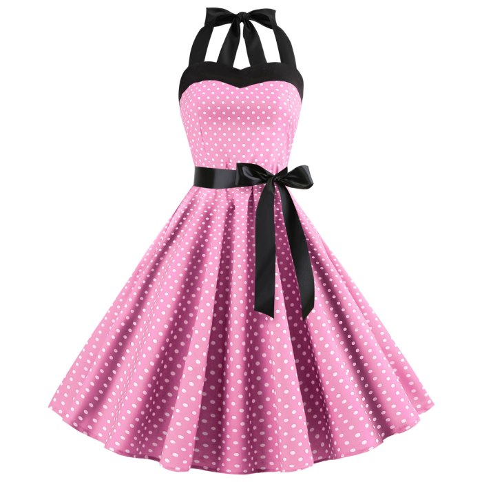 Polka Dot Retro Dress Halter Party Dress Bow Hepburn Vintage Pin Up Rockabilly Dresses Robe Plus Size Elegant Midi Dress