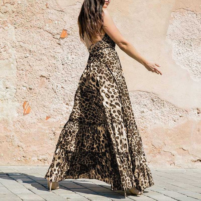 Women's Dress Leopard Printed V-Neck Sleeveless Sling Long Dress Summer Fashion Casual Ladies Sexy Tube Top Dresses 2021 New