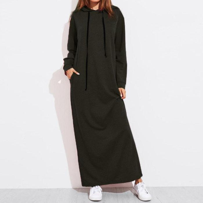 Casual Long Sleeve Plain Sweatshirt Maxi Dress