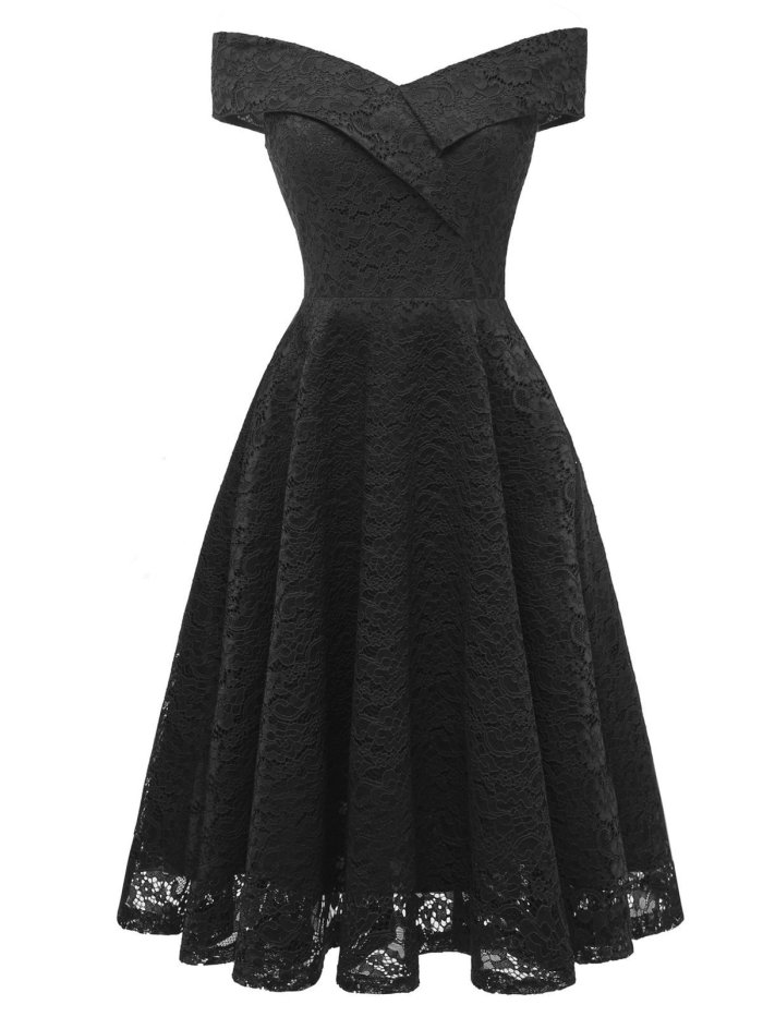1950s Lace Floral Swing Dress