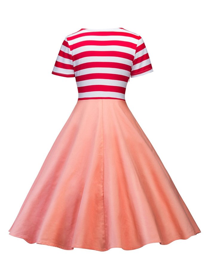 Pink 1950s Poodle Stripe Bow Dress