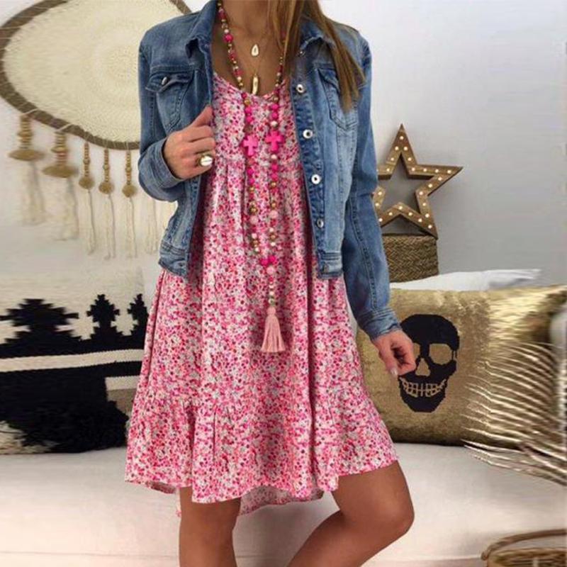 Stylish Sexy Print V-Neck Mini Dress