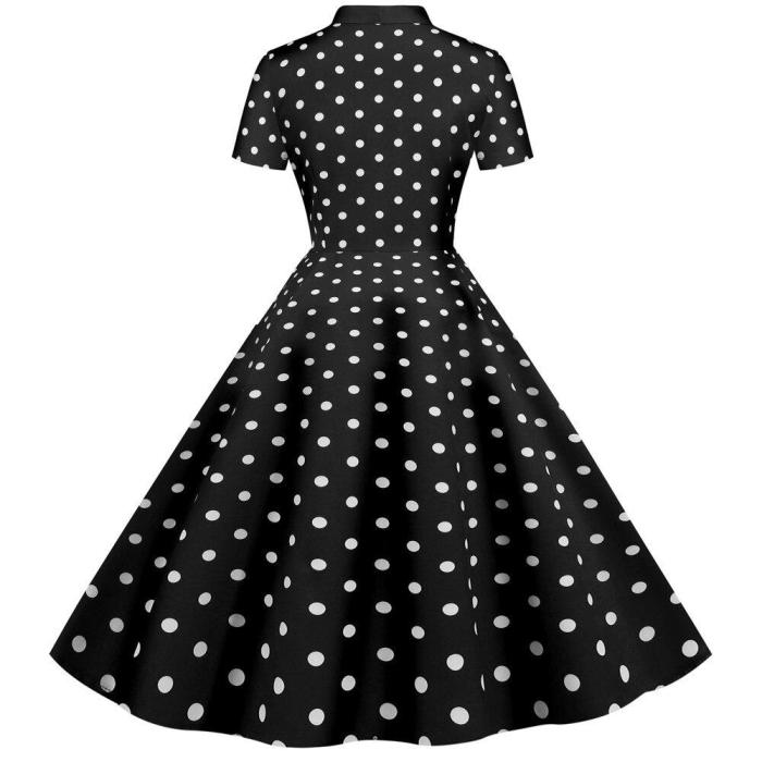 Polka Dot Rockabilly Dress Retro Vintage 50s 60s Pinup Office Dresses Buttons Short Sleeve Women Summer Dress 2020 A Line Party