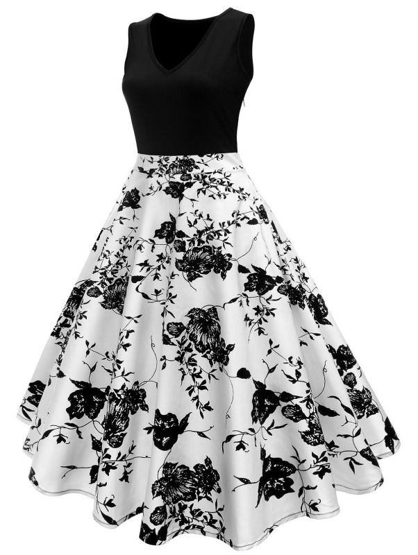 Plus Size 1950s Floral Polka Dot Dress