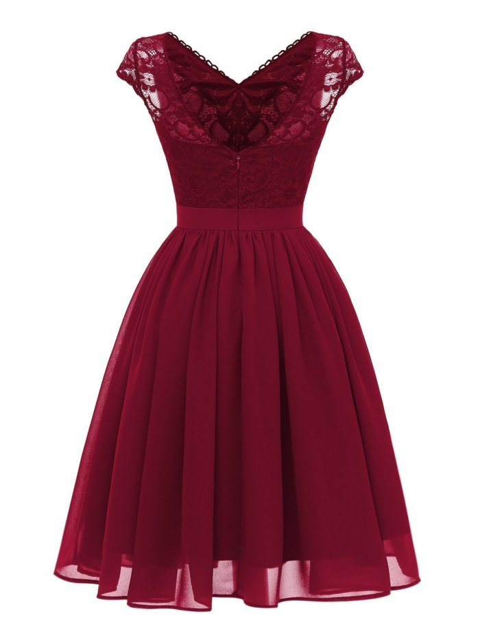 1950S Lace Patchwork Chiffon Dress