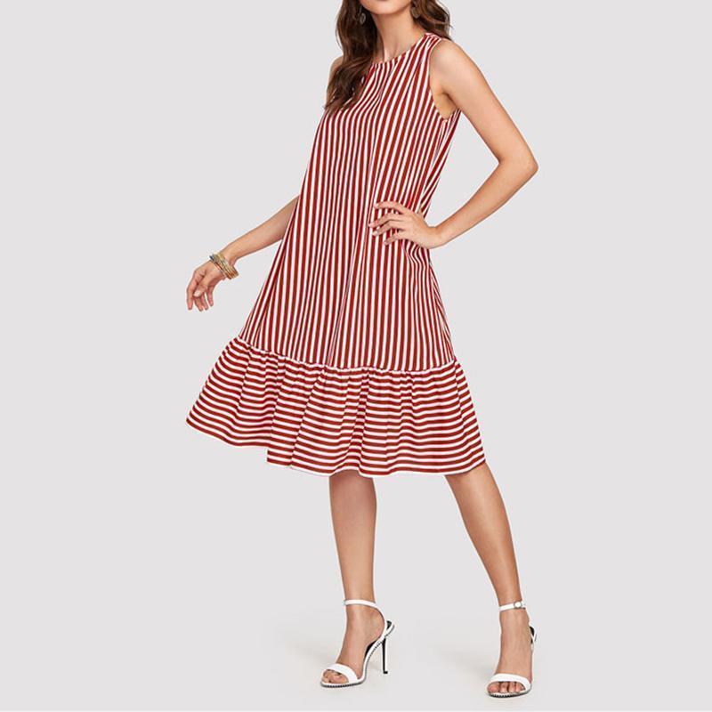 Sexy Stripe Round Collar Sleeveless Loose Sling Dress