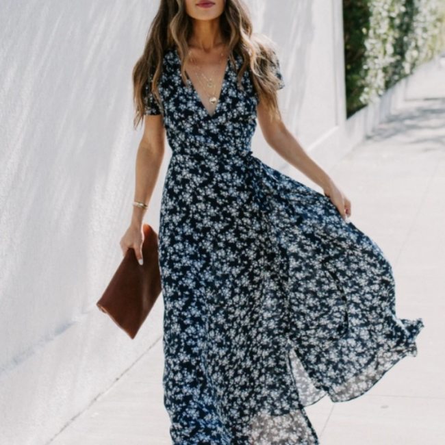 Female Temperament Commuting Floral Dress Sexy Long Split Dress