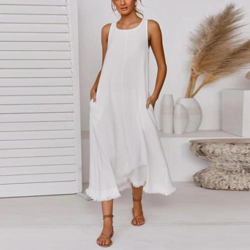 Solid Sleeveless Tassel Cutout Elegant Midi Dress