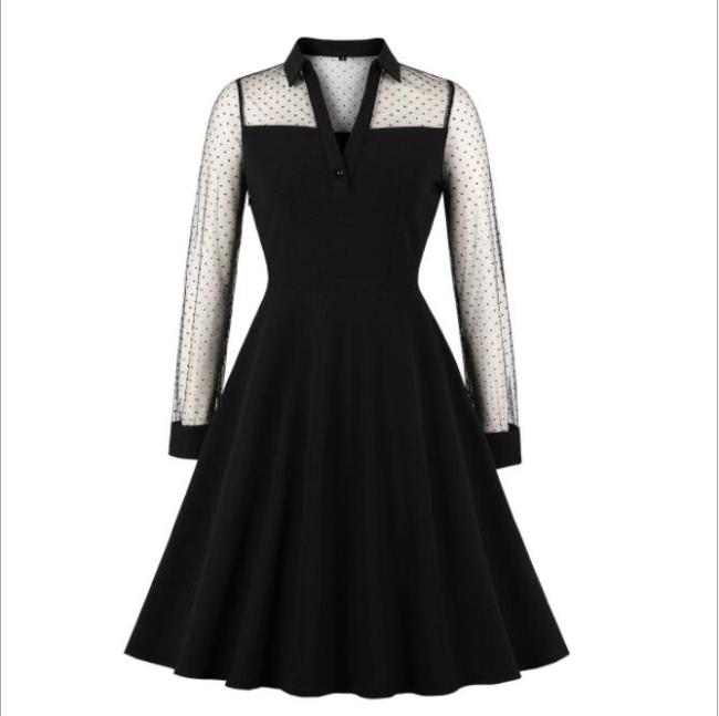 Black Dresses V Neck Long Sleeve Elegant Party Dress 2021 Autumn Women Patchwork Solid Sexy Dresses