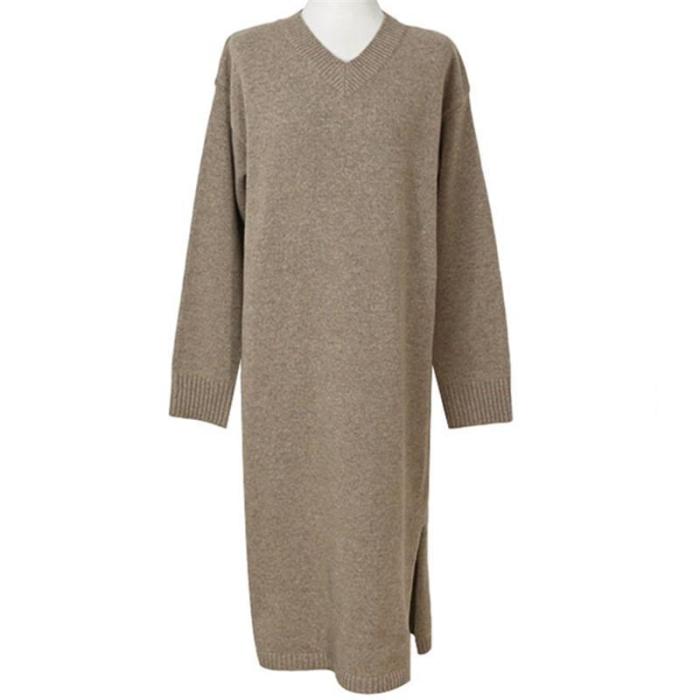 Fashion V Neck Split Loose Knitted Maxi Dress