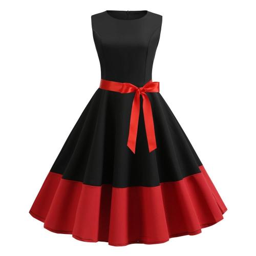 2020 Black Summer Dress Women 50s 60s Retro Vintage Dress Casual Sleeveless Elegant Robe Rockabilly Swing Pin Up Party Dress