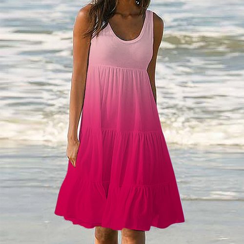 Gradient Summer Dress Womens Holiday Summer Print Sleeveless Party Tank Dress Beach Dress Vestidos De Mujer Casualплатье 2021