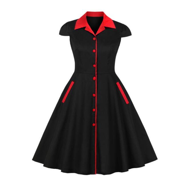 Women's Plus Size Summer Retro Cotton Dress Plus Size Swing Retro Black Dress Party