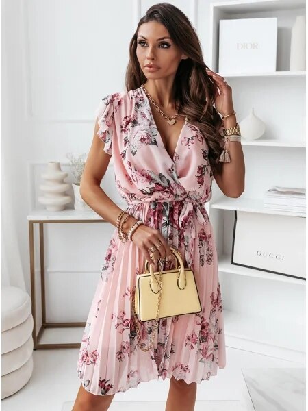 Floral Pleated Sexy Mini Spring Summer Clothes Dress For Women'S Vetement Femme 2021 Sukienka Sundress Vintage Casual Dress