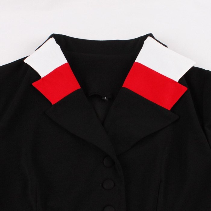 Tonval Color Block Notched Collar Button Up Belted Pleated Winter Dress Women Black Elegant Autumn Clothes Slim Vintage Dresses