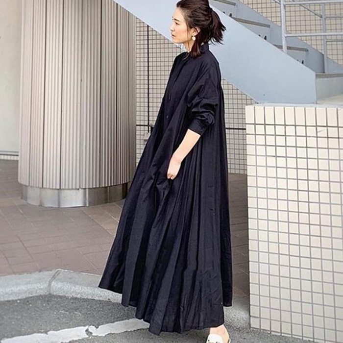 Minimalist Dress Women's Spring 2021 New Lapel Loose Single Breasted Solid Color Pocket Maxi Shirt Dresses Female