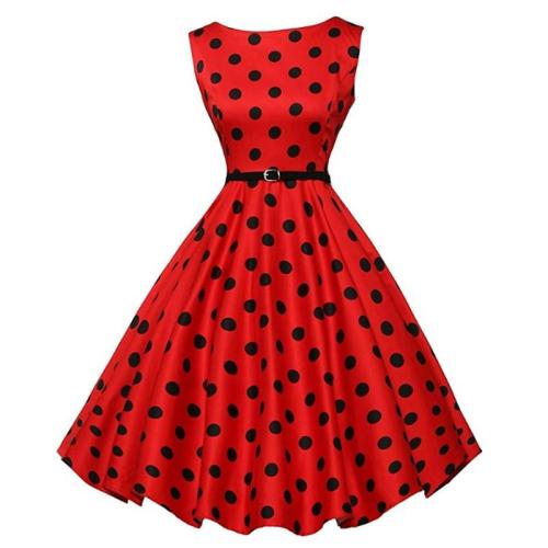 1950s Red Retro Polka Dot Sleeveless Dress Women Plus Size 70s Vintage Swing Gala Belted Rockabilly Festival Dresses Petticoat