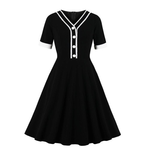 Women Little Black Dress Sexy V Neck A Line Women Ladies Swing womens dresses robe femme Summer Dress