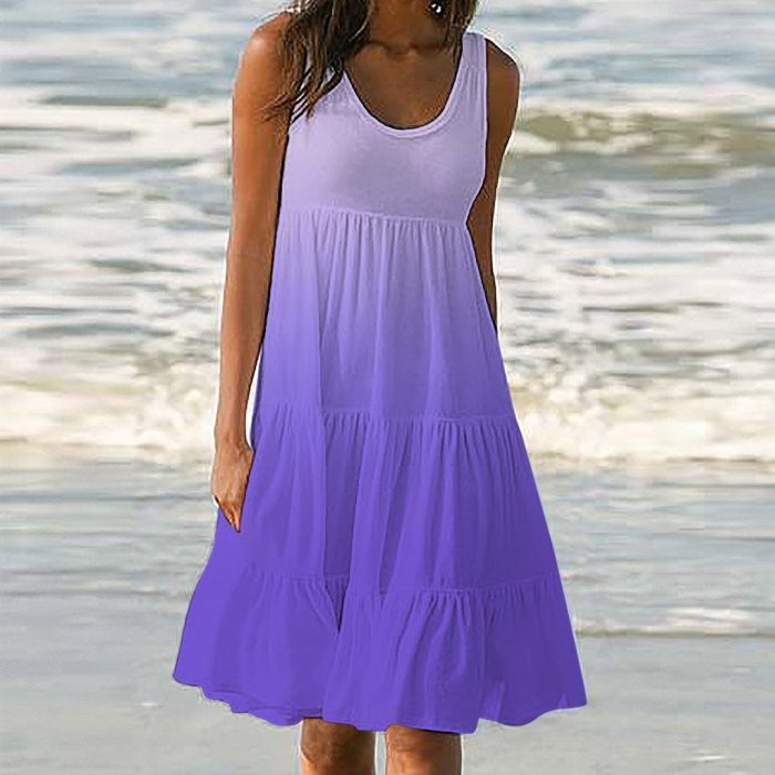Gradient Summer Dress Womens Holiday Summer Print Sleeveless Party Tank Dress Beach Dress Vestidos De Mujer Casualплатье 2021