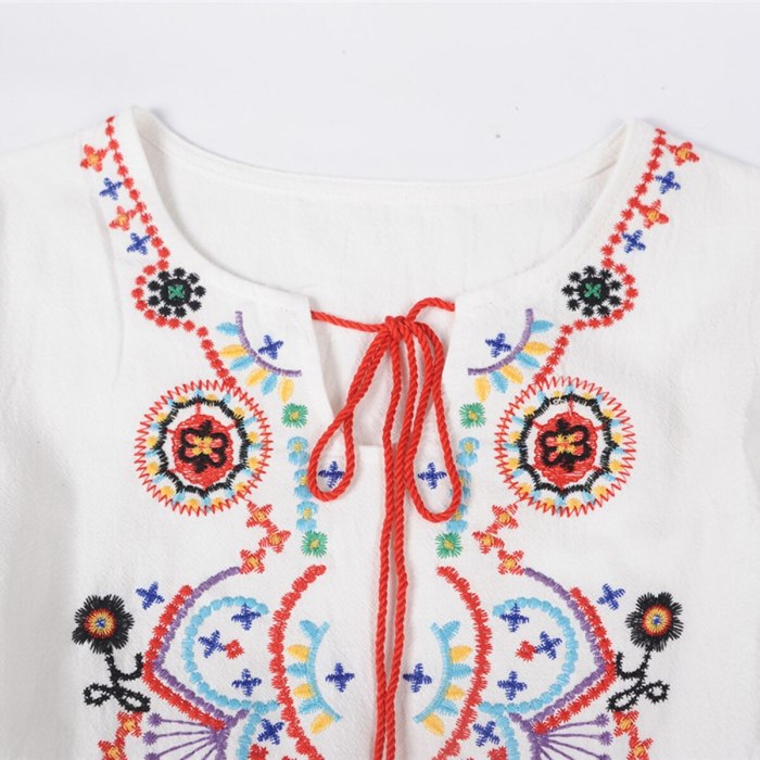 Ethnic Embroidery Lace Up Dress Women Summer Flare Sleeve Drawstring Vestidos Ladies Boho Beach Casual Midi Dress Femme Robe
