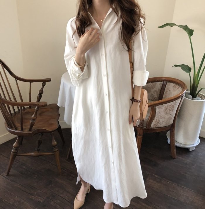 Tops Blouses White Loose New women's All-match Good Quality Spring new women's large size loose long cotton linen blouse
