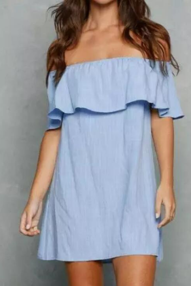 Off Shoulder Blue Mini Dress 2021 Womens Solid Summer Dresses Casual Sleeveless ladies elegant Cotton and Linen beach Dresses