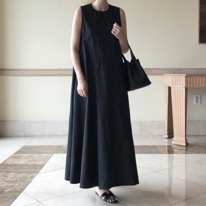 Korean Dress For Women O Neck Sleeveless Tank Big Hem Oversize Loose Maxi Dresses Female 2020 Fashion Clothes New
