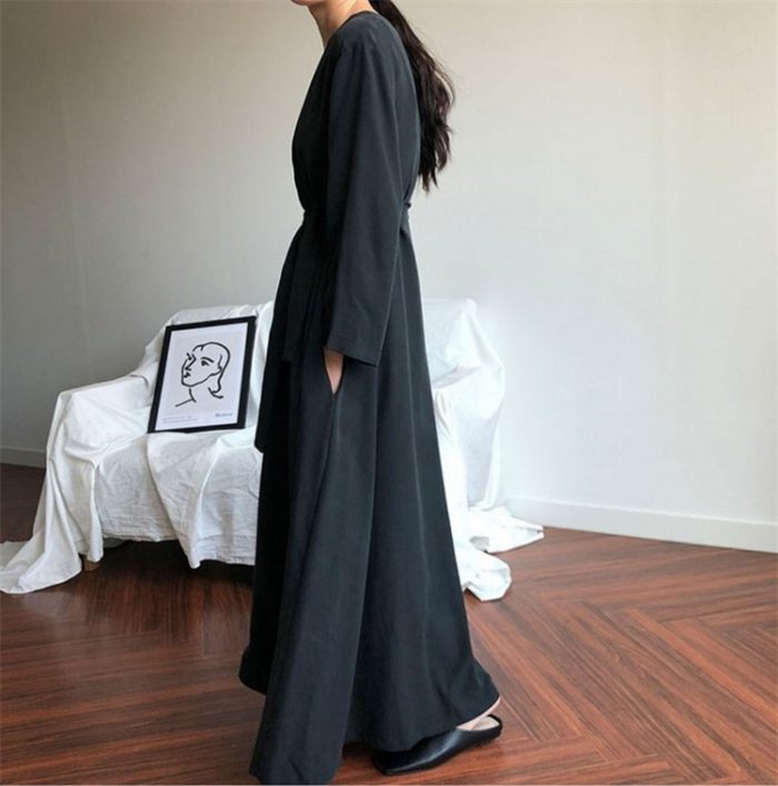 Women Spring Lace Up Casual Oversize Maxi Dress