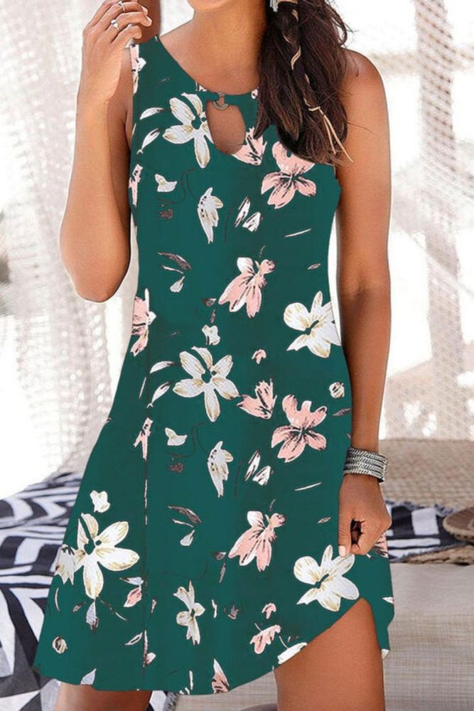 New Design Good Quality Factory Price Fashion Hot Selling Women's Leisure Vacation Floral Print Sleeveless Camisole Dress