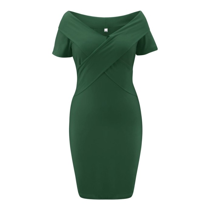 2021 Women Sexy V Neck Office Dresses Elegant Solid Color Short Sleeve Cross Wrap Ribbed Party Club Casual Summer Dress
