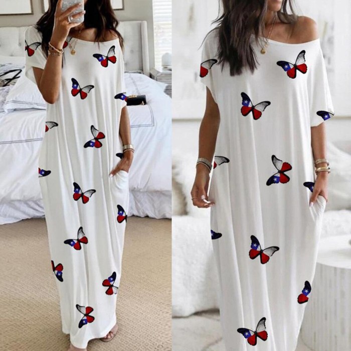 2021 Women Dresses Loose Short Sleeve Long Dress Moon Star Printing Female Summer Butterfly Dress Vestidos Mother's Day gift