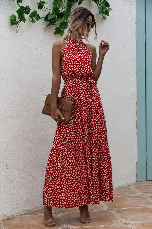 Summer Elegant Sexy Long Dress Women 2020 Fashion Print Flowers Polka-dot Strap Ladies Halter Boho Dress Cotton Vestidos Clothes