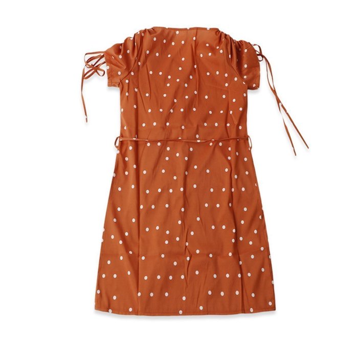 Fashion V Collar Polka Dot Printed Defined Waist Mini Dress