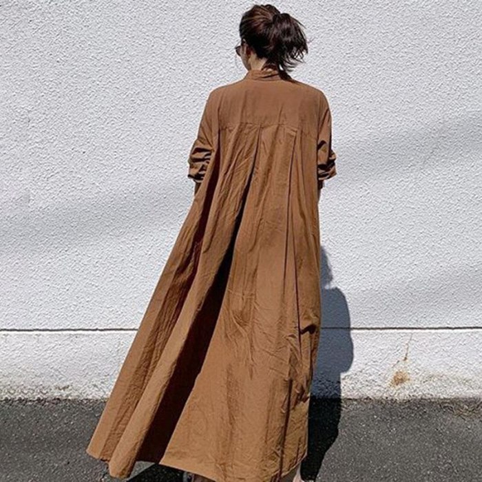 Minimalist Dress Women's Spring 2021 New Lapel Loose Single Breasted Solid Color Pocket Maxi Shirt Dresses Female